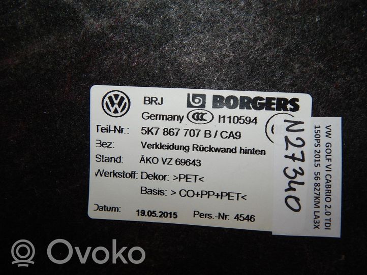 Volkswagen Golf VI Muu vararenkaan verhoilun elementti 5K7867707B