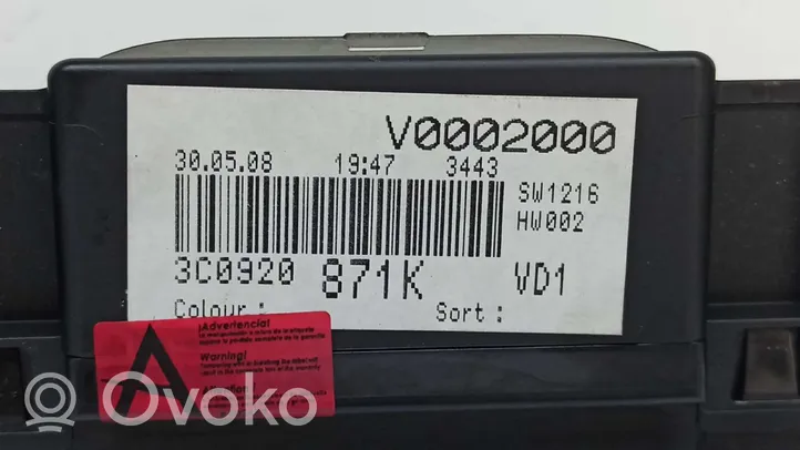 Volkswagen PASSAT B6 Licznik / Prędkościomierz 3C0920871KZ02