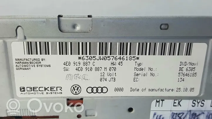 Audi A6 S6 C6 4F Navigācijas (GPS) sistēmas CD/DVD lasītājs 4E0910887M