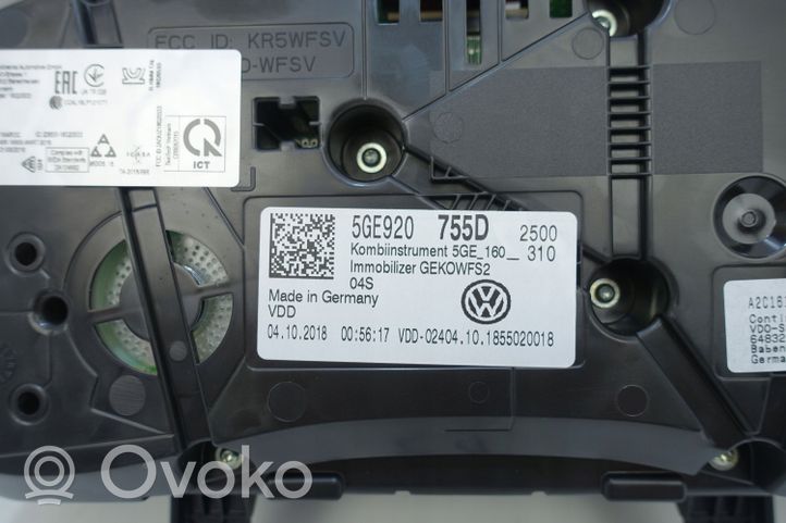 Volkswagen e-Golf Compteur de vitesse tableau de bord 5GE920755D