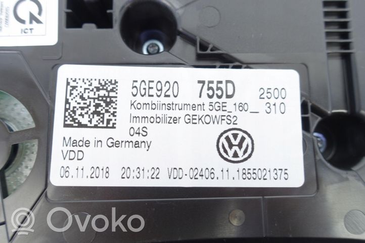 Volkswagen e-Golf Compteur de vitesse tableau de bord 5GE920755D