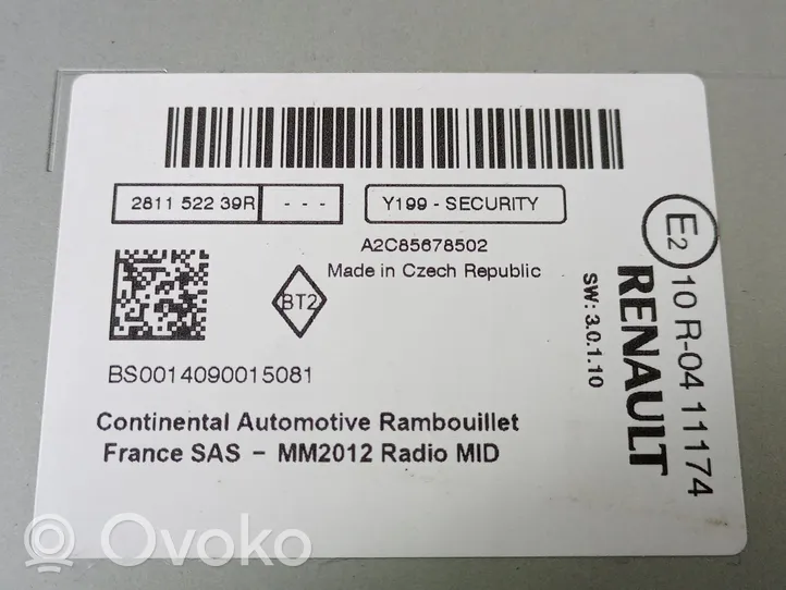Renault Zoe Radio/CD/DVD/GPS-pääyksikkö 281152239R