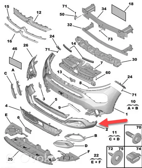 Citroen C4 III e-C4 Modanatura separatore del paraurti anteriore 9834703280