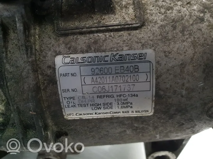 Nissan Navara Kompresor / Sprężarka klimatyzacji A/C 92600EB40B