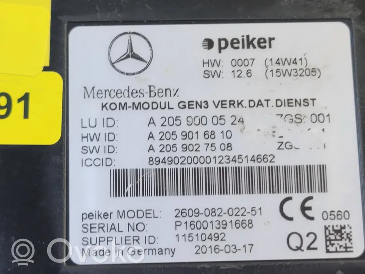Mercedes-Benz C W205 Bluetooth modulis A2059000524