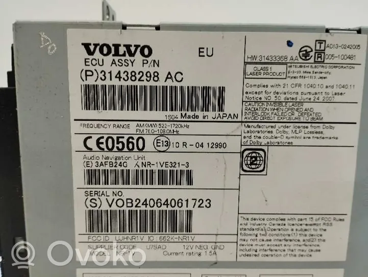 Volvo V60 Radio/CD/DVD/GPS-pääyksikkö 31438298