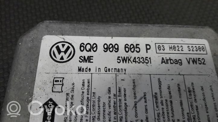 Volkswagen Caddy Turvatyynyn ohjainlaite/moduuli 6Q0909605P