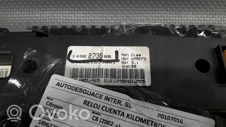 Citroen C8 Compteur de vitesse tableau de bord 1496273080