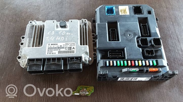 Citroen C3 Juego de cerradura y set ECU del motor 9666986880