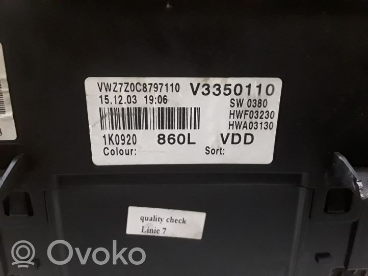 Volkswagen Golf V Tachimetro (quadro strumenti) 1K0920860L