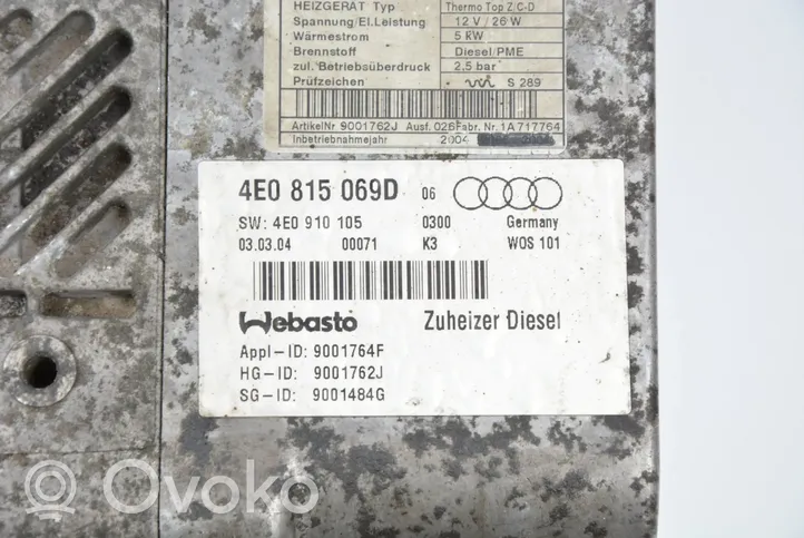 Audi A8 S8 D3 4E Webasto lisälämmitin muut osat 4E0815069D