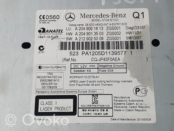 Mercedes-Benz C W204 Panel / Radioodtwarzacz CD/DVD/GPS A2049001813