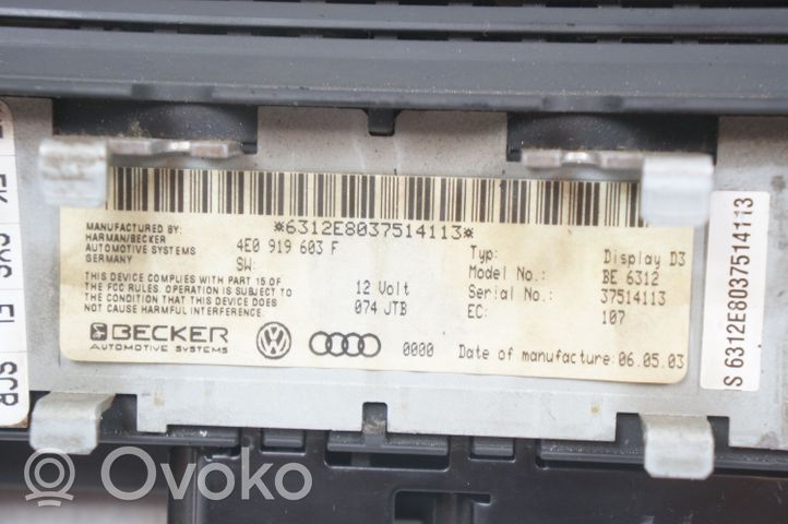 Audi A8 S8 D3 4E Monitor/display/piccolo schermo 4E0919603F