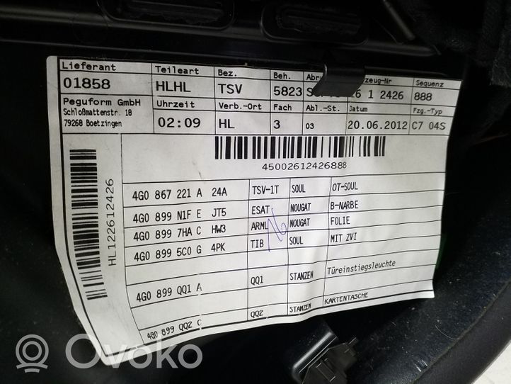 Audi A6 S6 C7 4G Boczki / Poszycie drzwi tylnych 4G0867221A