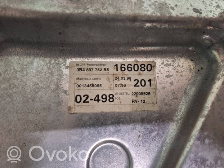 Volkswagen PASSAT B5 Etuoven manuaalinen ikkunan nostin 3B4837752BS