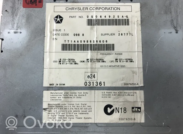 Chrysler Grand Voyager V Radija/ CD/DVD grotuvas/ navigacija 5064925AE