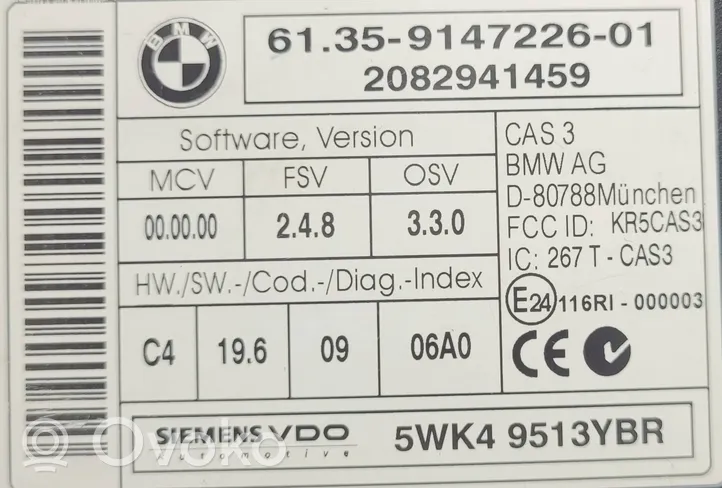 BMW 1 E81 E87 CAS-ohjainlaite/moduuli 9147226
