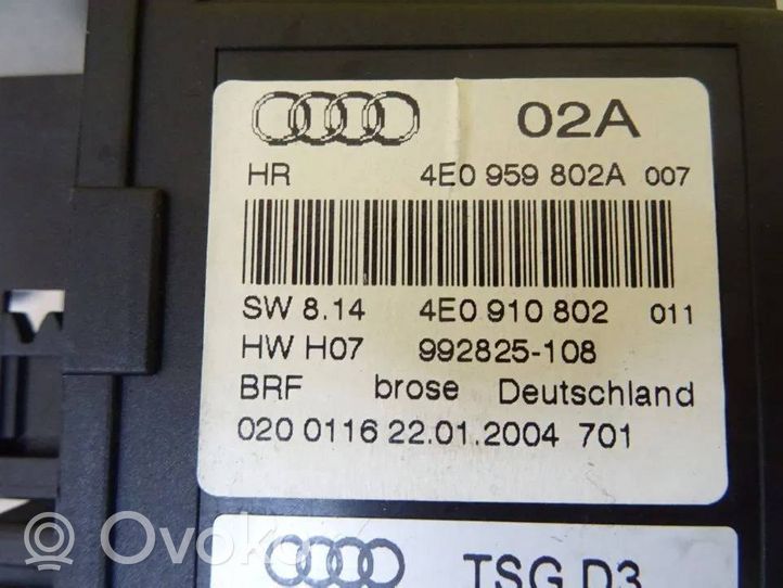 Audi A8 S8 D3 4E Takaoven ikkunan nostin moottorilla 4E0959802A