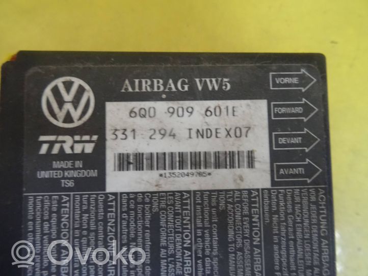 Volkswagen Polo IV 9N3 Sterownik / Moduł Airbag 6Q0909601E