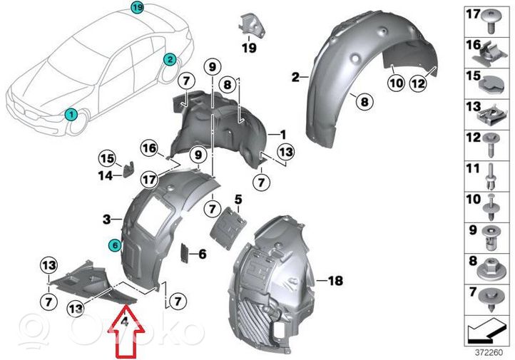 BMW 3 F30 F35 F31 Pare-boue passage de roue avant 7260740