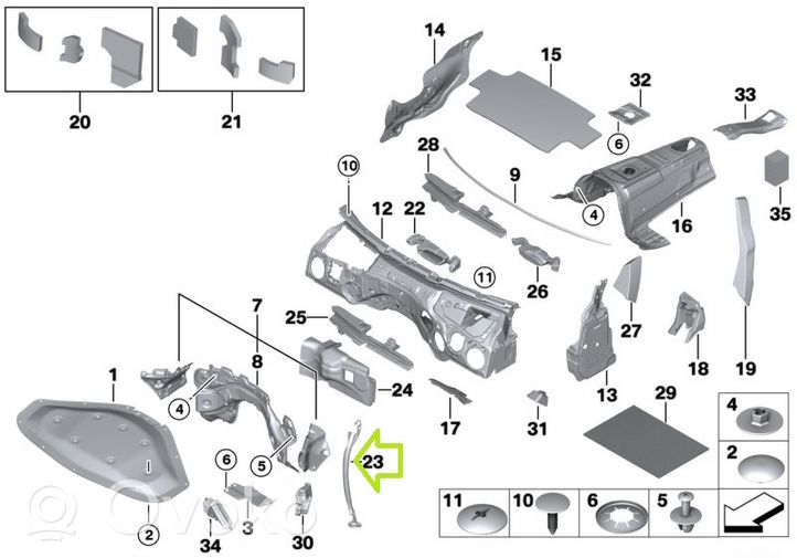 BMW 4 F32 F33 Isolamento acustico del firewall 7322913