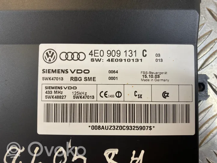 Audi A8 S8 D3 4E Module de contrôle sans clé Go 4E0909131C