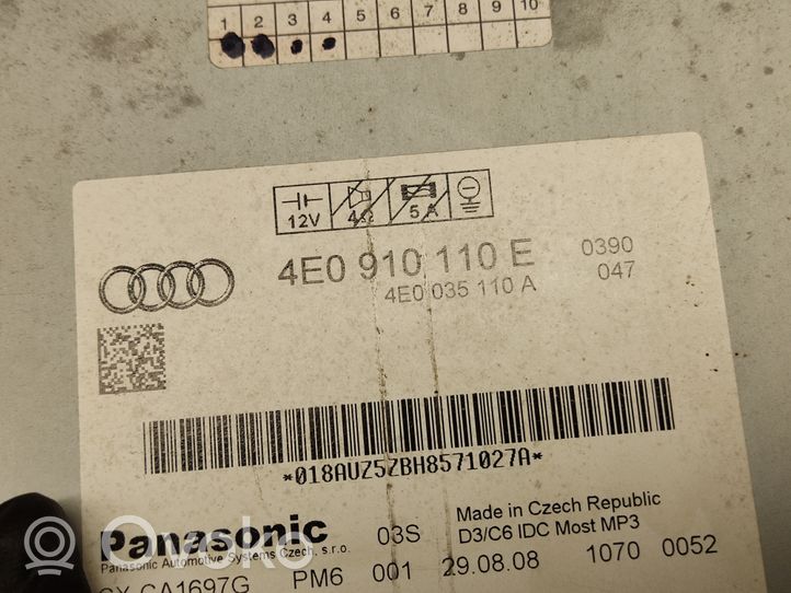 Audi A8 S8 D3 4E Radio/CD/DVD/GPS-pääyksikkö 4E0910110E