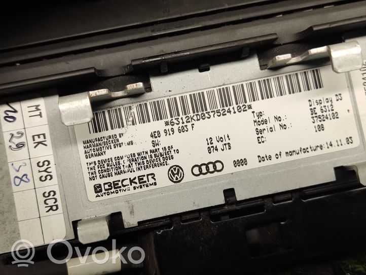 Audi A8 S8 D3 4E Monitori/näyttö/pieni näyttö 4E0919603F