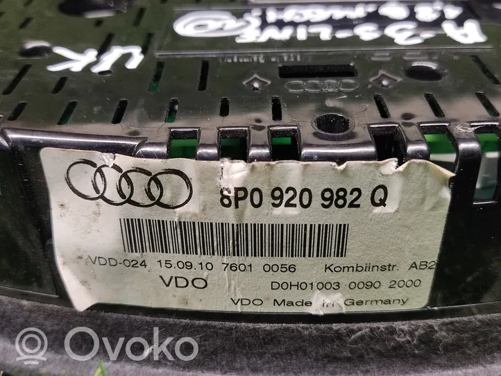 Audi A3 S3 A3 Sportback 8P Tachimetro (quadro strumenti) 8P0920982Q