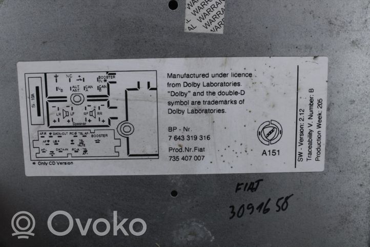Fiat Ducato Panel / Radioodtwarzacz CD/DVD/GPS 7643319316