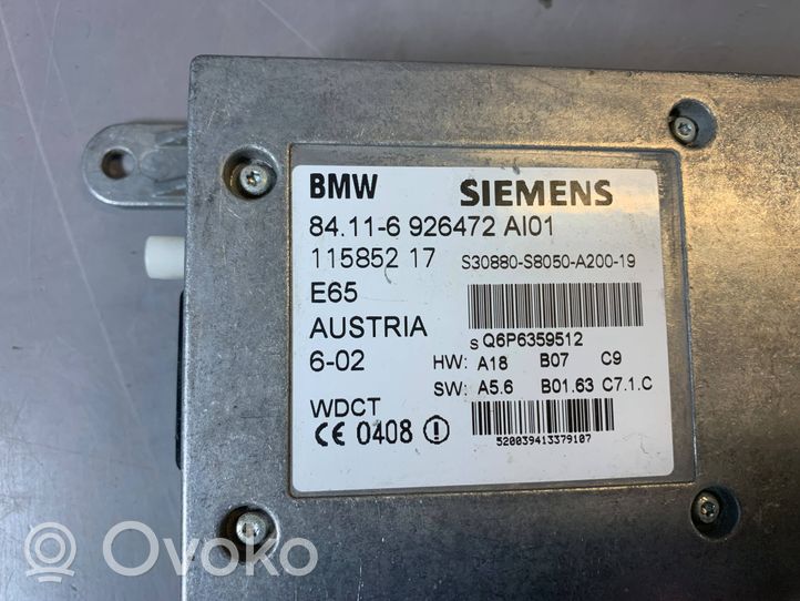 BMW 7 E65 E66 Module unité de contrôle Bluetooth 6926472