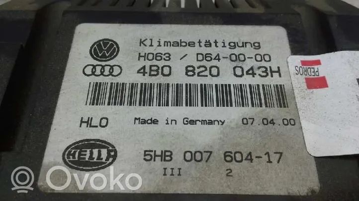 Audi A6 Allroad C5 Ilmastoinnin ohjainlaite 4B0820043H