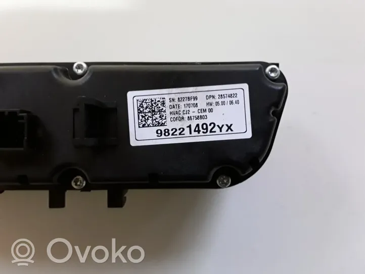 Opel Crossland X Module unité de contrôle climatisation 98221492YX