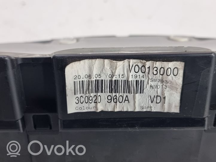 Volkswagen PASSAT B6 Tachimetro (quadro strumenti) 3C0920960A