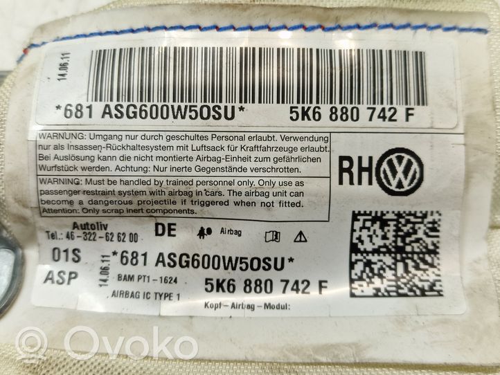 Volkswagen Golf VI Stogo oro pagalvė (užuolaida) 5K6880742F