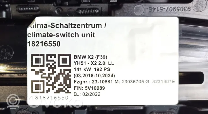BMW X2 F39 Oro kondicionieriaus/ klimato/ pečiuko valdymo blokas (salone) 027342
