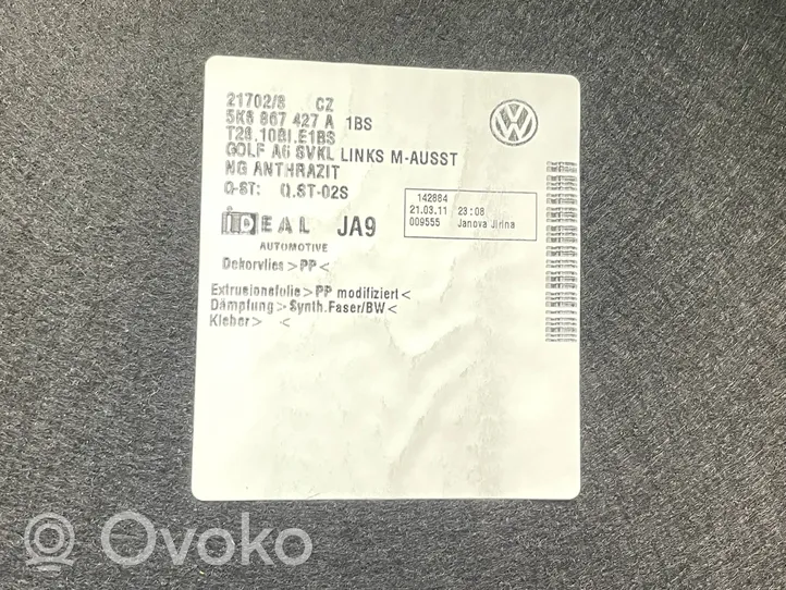 Volkswagen Golf VI Apatinis, bagažinės šono, apdailos skydas 5K6867427A