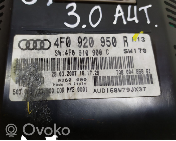 Audi A6 S6 C6 4F Spidometras (prietaisų skydelis) 4F0920950R