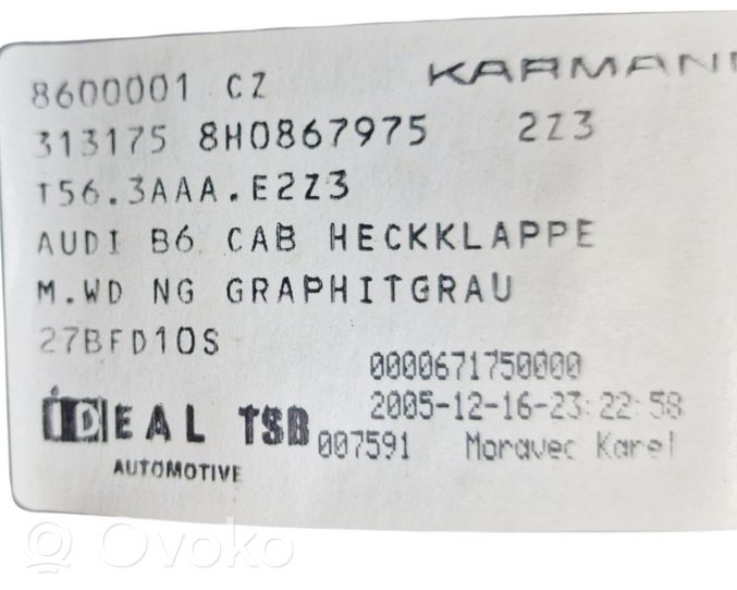 Audi A4 S4 B7 8E 8H Apdaila bagažinės dangčio (komplektas) 8H0867975