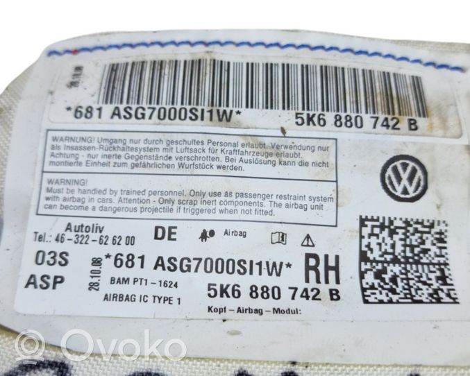 Volkswagen Golf VI Airbag de toit 5K6880742B