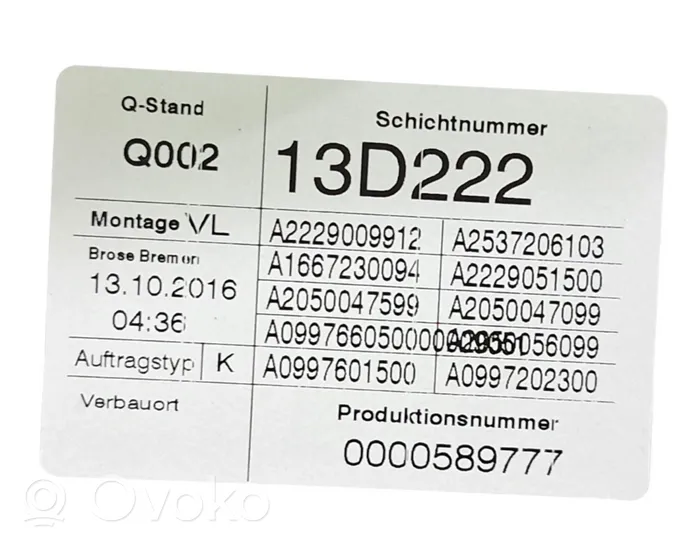 Mercedes-Benz GLC X253 C253 Meccanismo di sollevamento del finestrino anteriore senza motorino A2229009912