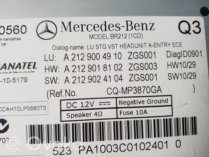 Mercedes-Benz E C207 W207 Radio/CD/DVD/GPS-pääyksikkö A2129004910