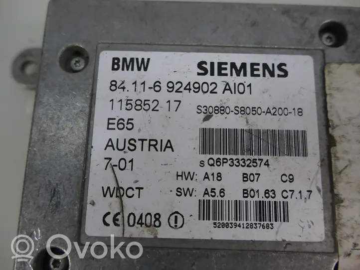 BMW 7 E65 E66 Unité de commande, module téléphone 6924902