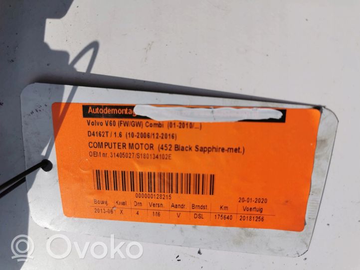 Volvo V60 Komputer / Sterownik ECU i komplet kluczy 31405027