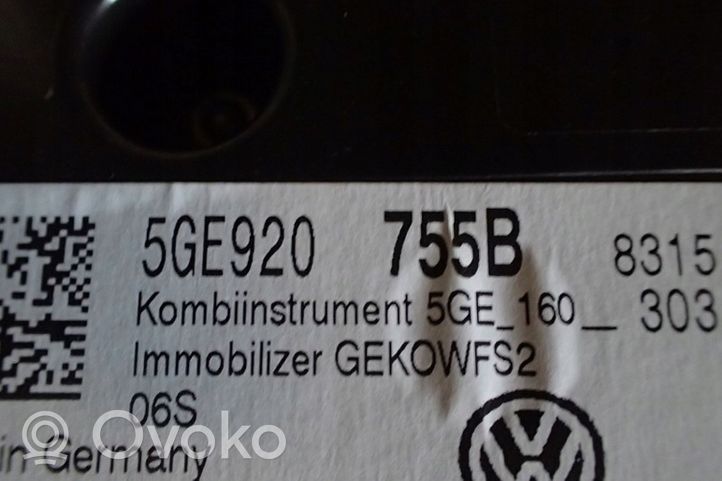 Volkswagen e-Golf Compteur de vitesse tableau de bord 5GE920755B