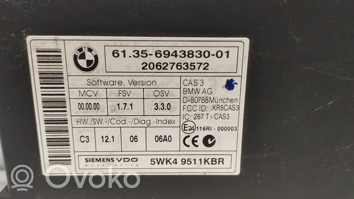 BMW 3 E90 E91 Komputer / Sterownik ECU i komplet kluczy 6943830