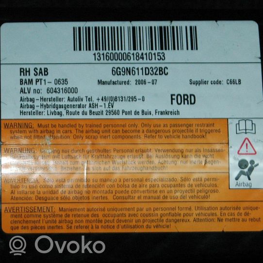 Ford Galaxy Poduszka powietrzna Airbag fotela 6G9N611D32BC