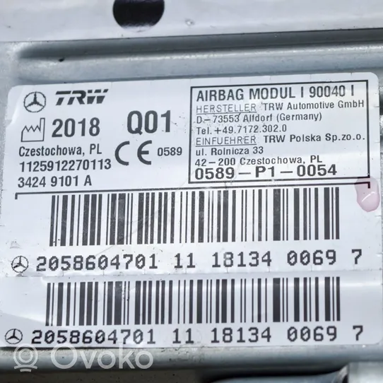 Mercedes-Benz C AMG W205 Aizmugurējo durvju drošības spilvens A2058604701