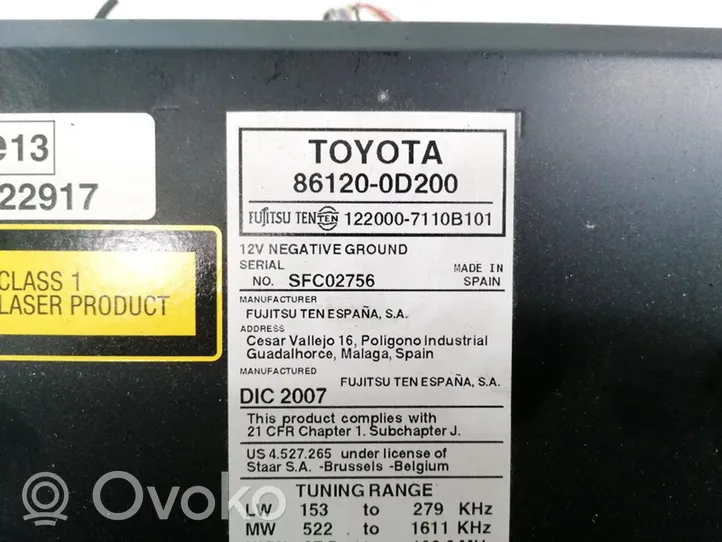 Toyota Yaris Radio / CD/DVD atskaņotājs / navigācija 861200D200