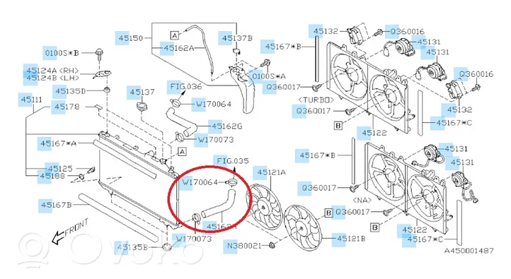 Subaru Outback (BT) Tubo flessibile del liquido di raffreddamento del motore 45161AN01A